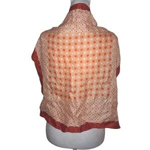 Vintage Orange & White Geometric Design Square Scarf 60s, 70s Whimsical Festival